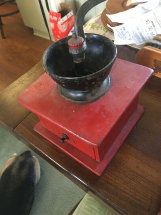 Edgey Vintage Wood Coffee Grinder Mill Cast Iron Top & Handle