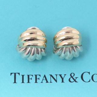 Nyjewel Tiffany & Co 14k Gold 925 Sterling Silver Shell Clip On Earrings