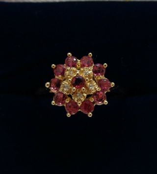 Vintage C.  1987 Ruby And Diamond Cluster Ring 375 (9ct) Gold - Size P - 2.  3g