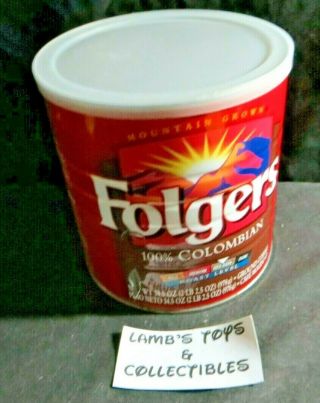Vintage Folgers Coffee Can W Lid,  Columbian Med - Dark Roast 34.  5 Oz Empty Collect