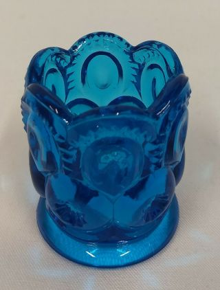 Le Smith Lg Wright Moon & Star Colonial Blue Mid Century Glass Toothpick Holder