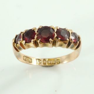 Victorian 9ct Rose Gold 5 Stone Garnet Ring Dated 1899