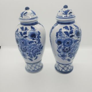 Large Blue And White Floral Asian Ginger Jar Shape Salt And Pepper Shakers 6 "