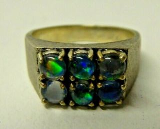 Vintage Mens 9 Ct White Gold Opal Set Ring Mid Century Design