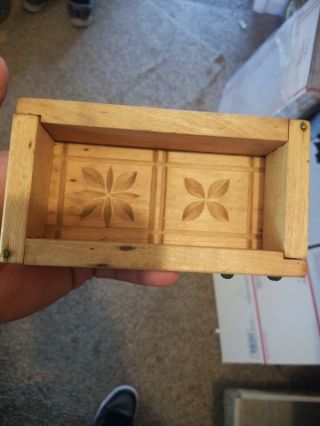 Antique Butter Mold Primitive Square Wood Box Side Opening Rare Design Flowers