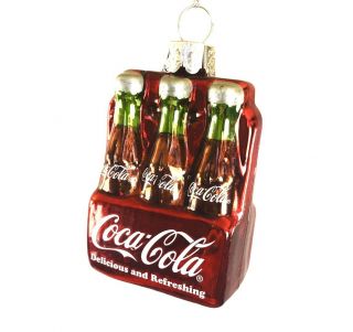 Coca - Cola Kurt S Adler Handcrafted Glass 6 Pack Holiday Christmas Ornament
