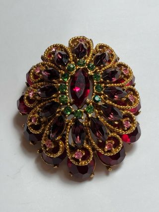 Rare Unique Vintage Capri Designer Extra Large Multi Colored Brooch Pin Pendant
