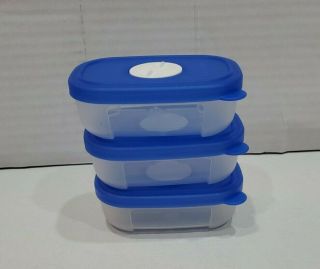 Tupperware 4160 Freezer Mates Set Of 3 Dial A Date Small Blue Lids