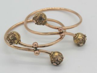 Pair (2) Antique Victorian Rose Gold Filled Wedding Bracelets Etruscan Ball Ends