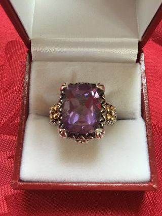 Mib Flawless Exquisite Barbara Bixby Sterling Silver Amethyst 18k Gold Ring 5.  75