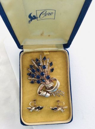 Vintage Coro Craft Sterling Bouquet Brooch Pin And Earrings In The Box