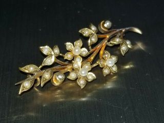 Antique Estate Vintage 14k 14kt Yellow Gold Pearl Floral Flower Brooch Pin