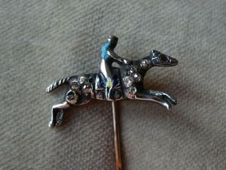 Antique Jewellery 14ct Gold Silver Diamond Horse & Jockey Enamel Stick Pin
