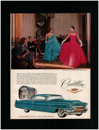 1956 Cadillac Sedan Deville Print Ad Blue Formal Wear