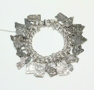 Vintage United States Of America Sterling Silver Charm Bracelet - 27 States