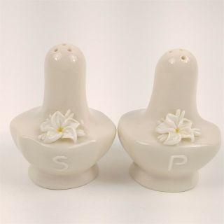 Dorothy Okumoto Porcelain Hawaii Plumeria Floral Salt & Pepper Shakers