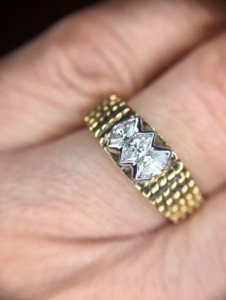 $1 Closeout 14k Yellow Gold Diamond Marquise Band Ring Vintage