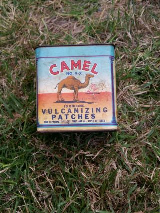 Empty 1946 Vintage Camel Vulcanizing Patches 10 Pack,  No 9 - X H.  B.  Egan Tin