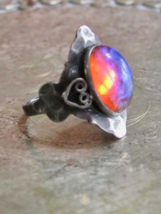 ANTIQUE 1920 ' S ARTS & AND CRAFTS HAMMERED STERLING SILVER DRAGONS BREATH RING 3