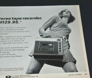 1968 Hitachi Mini Stereo Tape Recorder 4 Track Cassette Trq - 222 Vintage Print Ad