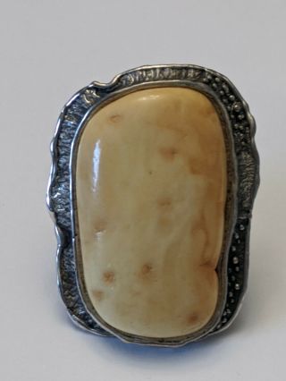 Large Vintage Sterling Baltic Eggyolk Amber Ring Size 7 1/2