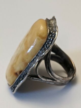 LARGE Vintage Sterling Baltic Eggyolk Amber Ring Size 7 1/2 2