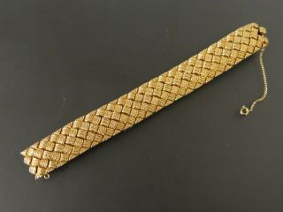 Vintage Heavy High Signed Ciner Gold Plated Basket Weave Bracelet & Safety Chain