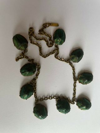 Antique Victorian Egyptian Revival Nine Scarab Beetle Necklace