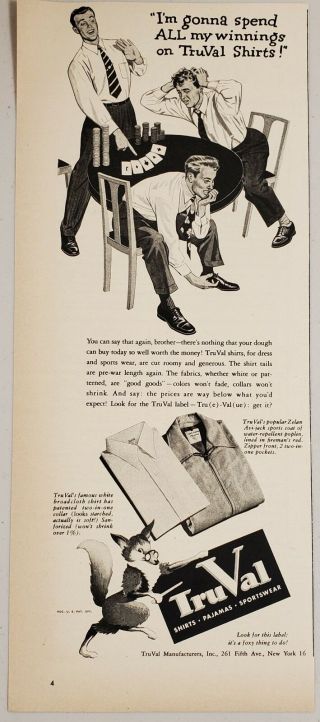 1946 Print Ad Truval Men 