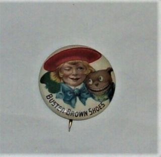 Graphic Celluloid Pin/ Button Advertising Buster Brown Shoes