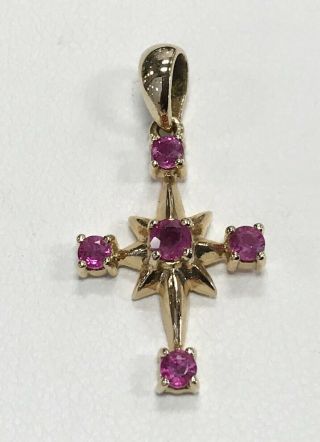 Antique 14kt Yellow Gold Ruby Cross Pendant 1.  8 Grams