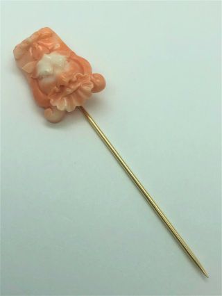 Victorian 14k Yellow Gold Carved Coral Stick Pin