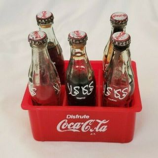 5 Vintage M.  R.  Coca Cola Miniature 3 " Glass Bottle W/ Plastic Case Egipto Arabic