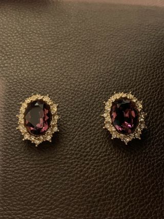 Vintage Christian Dior Amethsyt Clear Rhinestone Statement Earrings