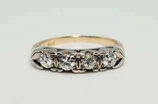 Antique Vintage 14k Yellow White Gold 4 Diamonds Vs F/g Wedding Band Size 5 Ring