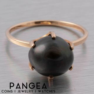 Vintage Estate 14k Yellow Gold 10mm Tahitian Black Pearl Ring Size 6