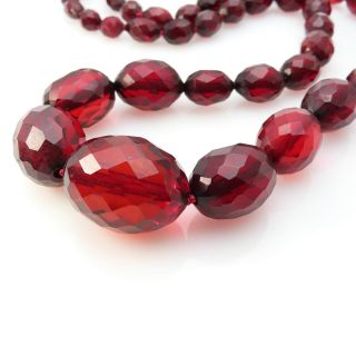 Antique Vintage Art Deco Cherry Amber Graduated Faceted Bead Necklace 32 " L 58 Gr