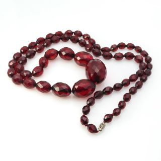Antique Vintage Art Deco Cherry Amber Graduated Faceted Bead Necklace 32 