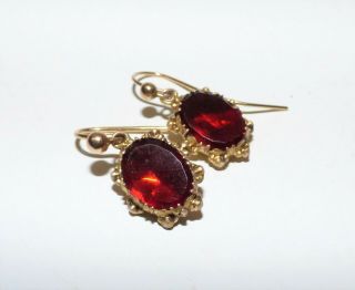 Antique Georgian Foil Back Ruby Paste Drop Earrings Gold Wires Pinchbeck Mounts