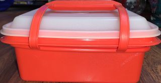 Tupperware 1254 Red Pack N Carry Lunch Box Carrier with Lid & Handle 2