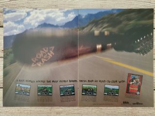 Road Rash 1 Sega Genesis Cd 1991 Vintage Game Double Page Promo Ad Print Poster