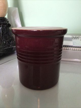 The Pampered Chef Stoneware Bread Baking Crock Utensil Holder Cranberry