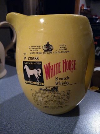 Vintage White Horse Blended Scotch Whiskey Pub Jug Bar Pitcher Yellow Round 6 "