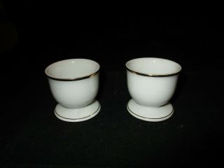 Bavarian Soft Hard Boiled Egg Cup Holders,  White With Gold Rim Set Of 2