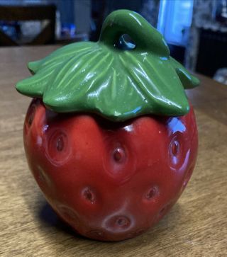 Vintage Ceramic Strawberry Jelly Jam Jar Condiment With Lid