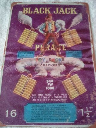 Firecracker Label (black Jack) Brand Toy Smoke Crackers Tin Sign Label Only
