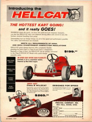 Hellcat Go Kart Racing Percival Co Designed For Speed Akma 1959 Vintage Print Ad