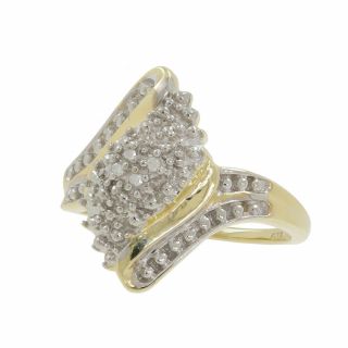 Ladies Vintage Estate 10k Yellow Gold Diamond Cluster Bypass Cocktail Ring