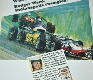 1966 Vintage Print Ad Dupont Golden 7 Stops Oil Burning Rodger Ward Indy Champ