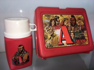 Vintage The A Team Tv Show Plastic Lunch Box Pail With 1983 Mr T.  Thermos